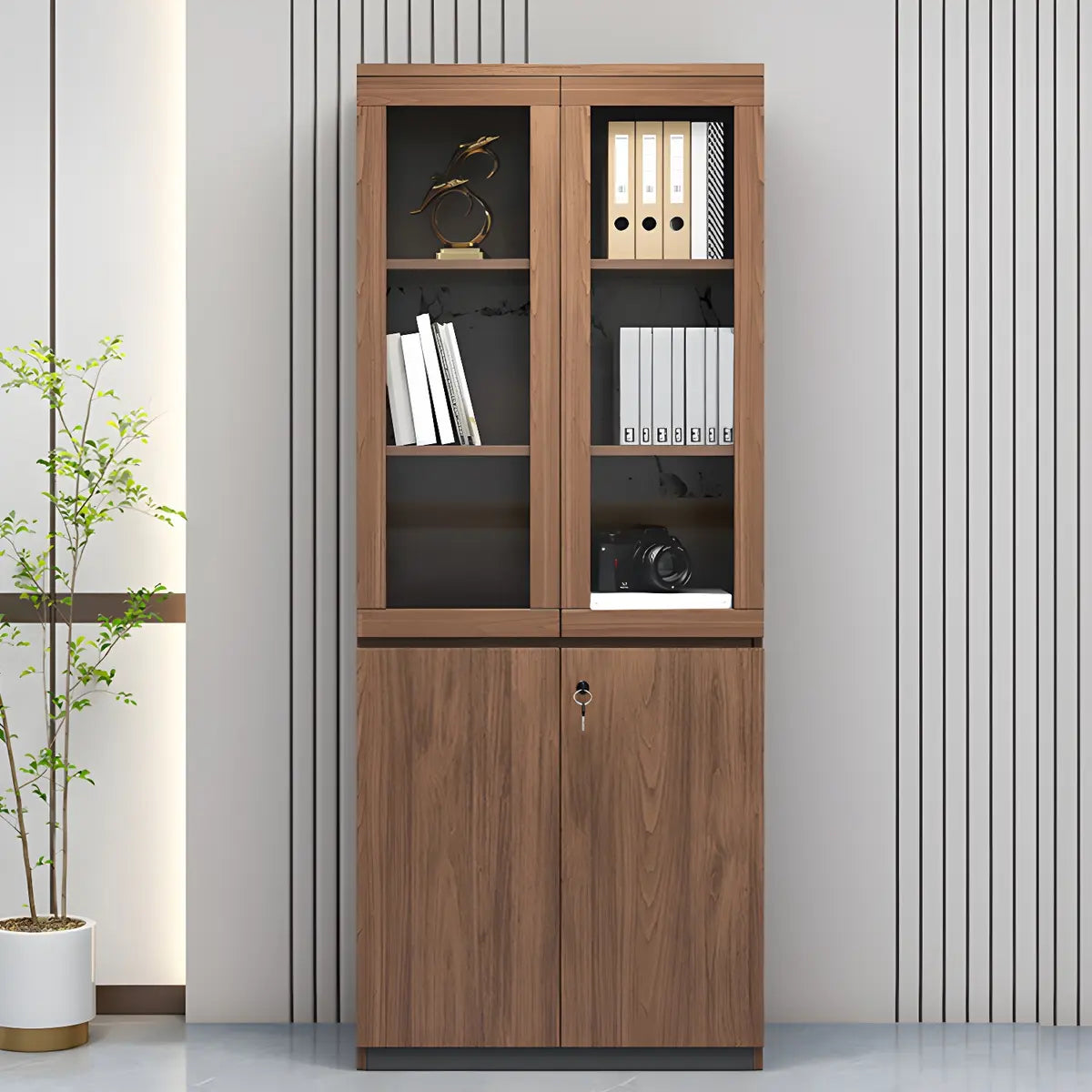 Light Brown Vertical Wood Large Lockable Filing Cabinet Image - 3