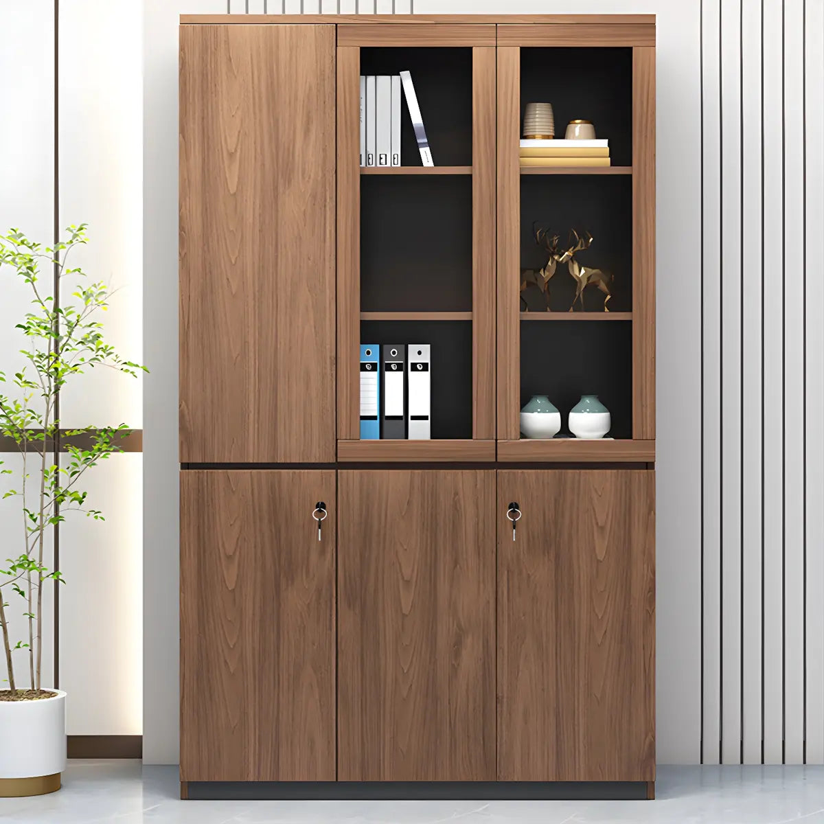 Light Brown Vertical Wood Large Lockable Filing Cabinet Image - 4