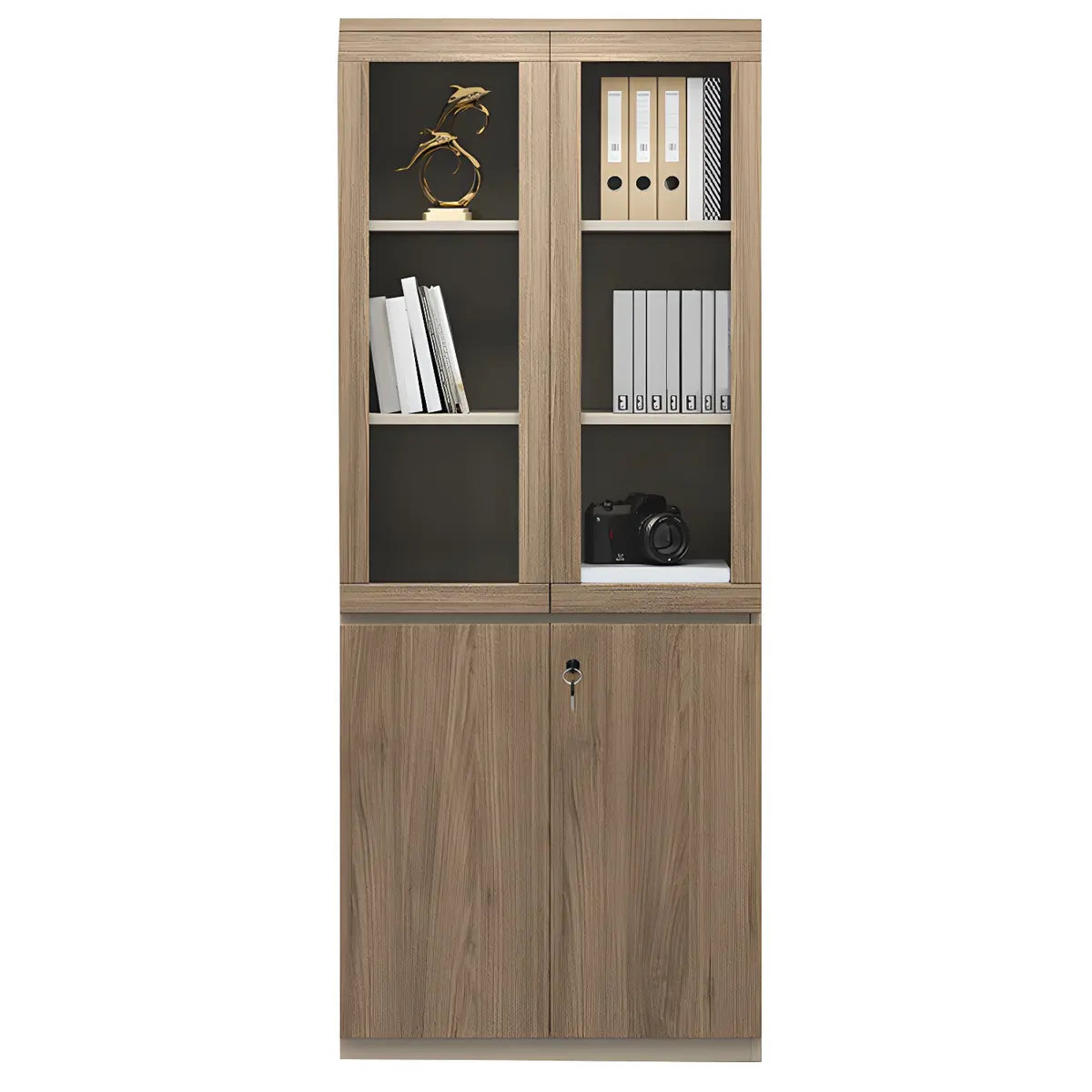 Light Brown Vertical Wood Large Lockable Filing Cabinet Image - 5