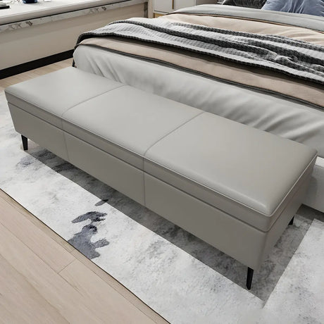 Light Gray Faux Leather Flip Top Storage Bedroom Bench Image - 1