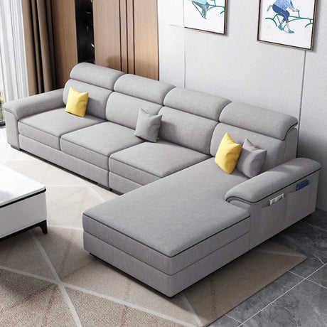 Light Gray Flared Arm Cushion Back Large Sofa Chaise Image - 1