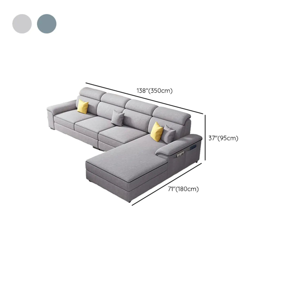 Light Gray Flared Arm Cushion Back Large Sofa Chaise Image - 10