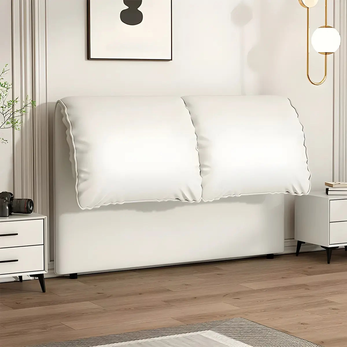 Light Gray Microfiber Leather Upholstered Headboard Image - 5