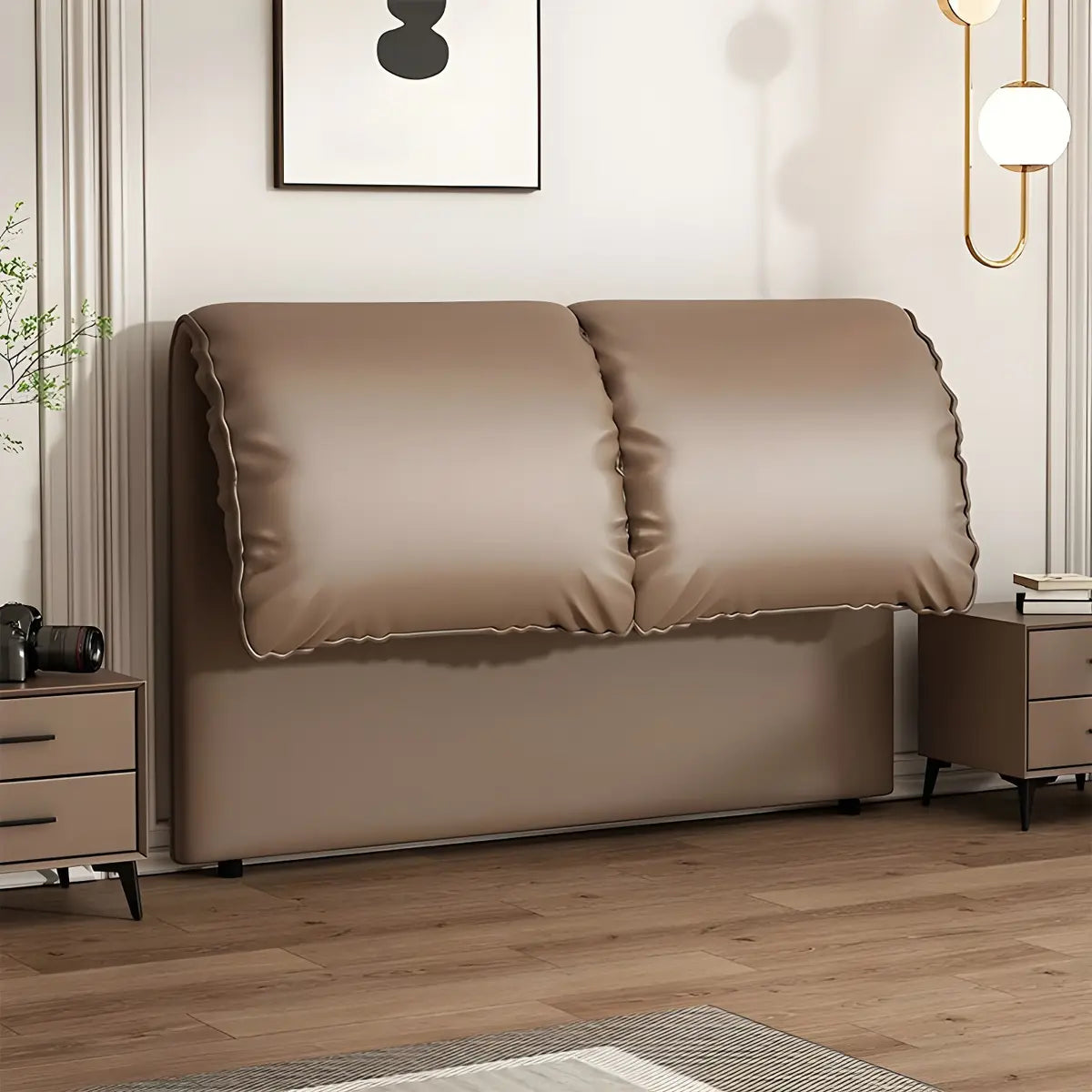 Light Gray Microfiber Leather Upholstered Headboard Image - 9