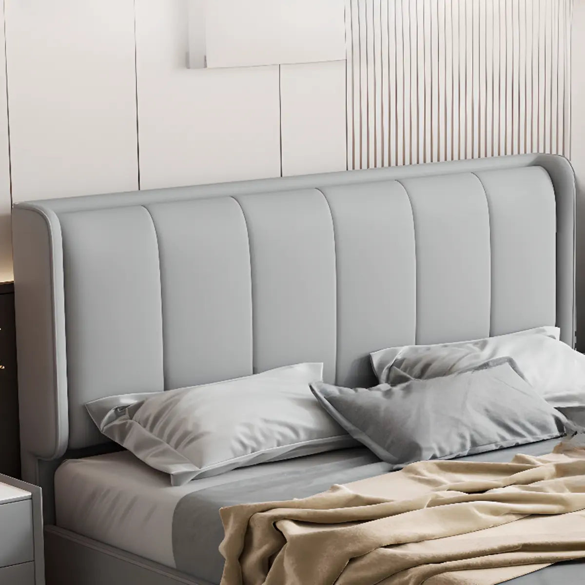 Light Gray Rectangle Upholstered Panel Headboard Image - 1