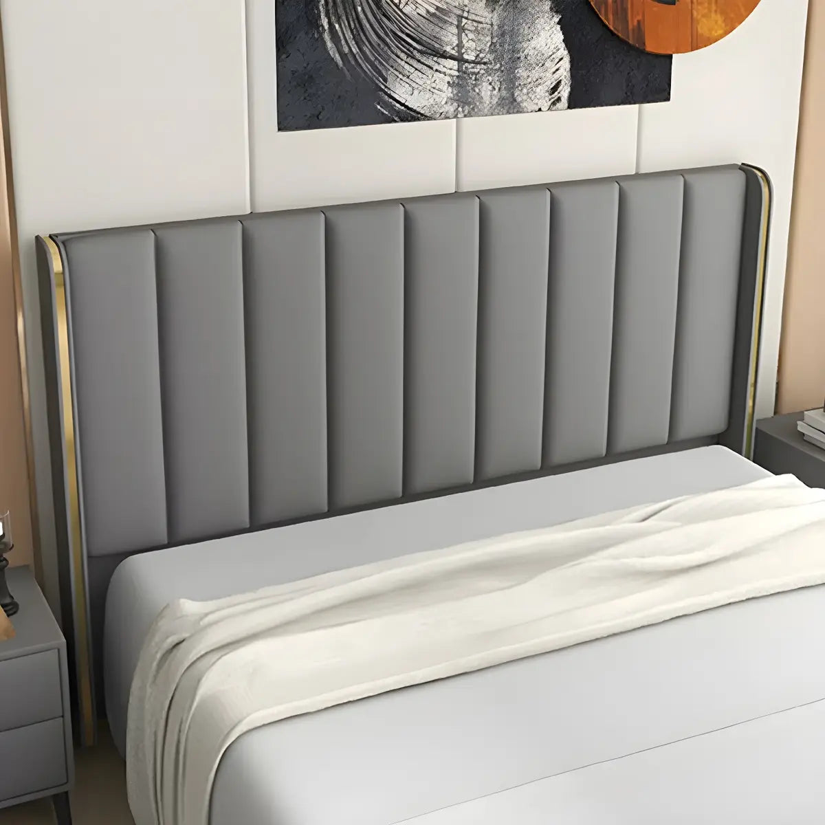 Light Gray Rectangle Upholstered Wingback Headboard Image - 2