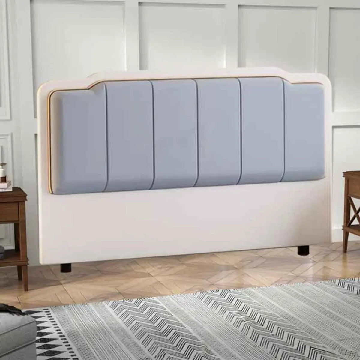 Light Gray Scooped Upholstered Twin Headboard with Legs Image - 2