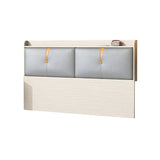 Light Gray Upholstered Rectangle Headboard with Shelves Image - 10