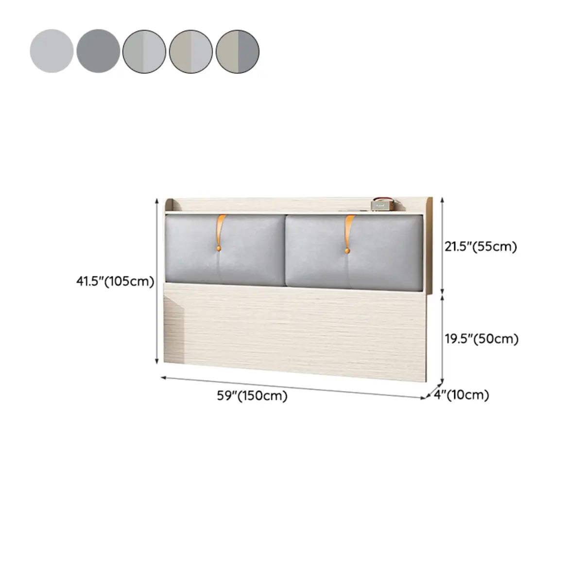 Light Gray Upholstered Rectangle Headboard with Shelves 