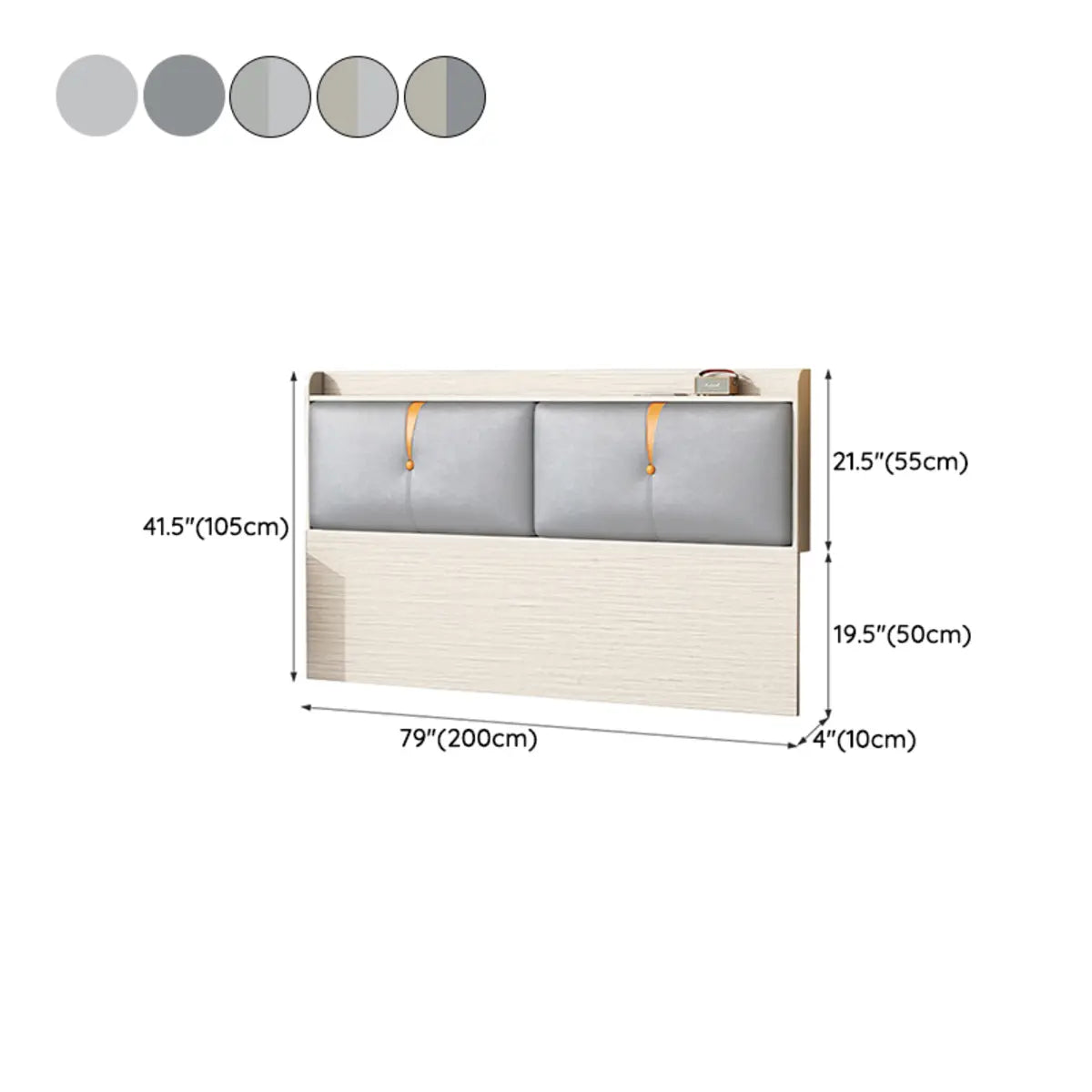 Light Gray Upholstered Rectangle Headboard with Shelves Image - 14