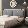 Light Gray Upholstered Rectangle Headboard with Shelves Image - 9