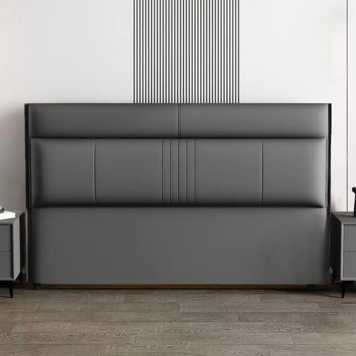 Light Gray Upholstered Wingback Headboard with Legs Image - 5