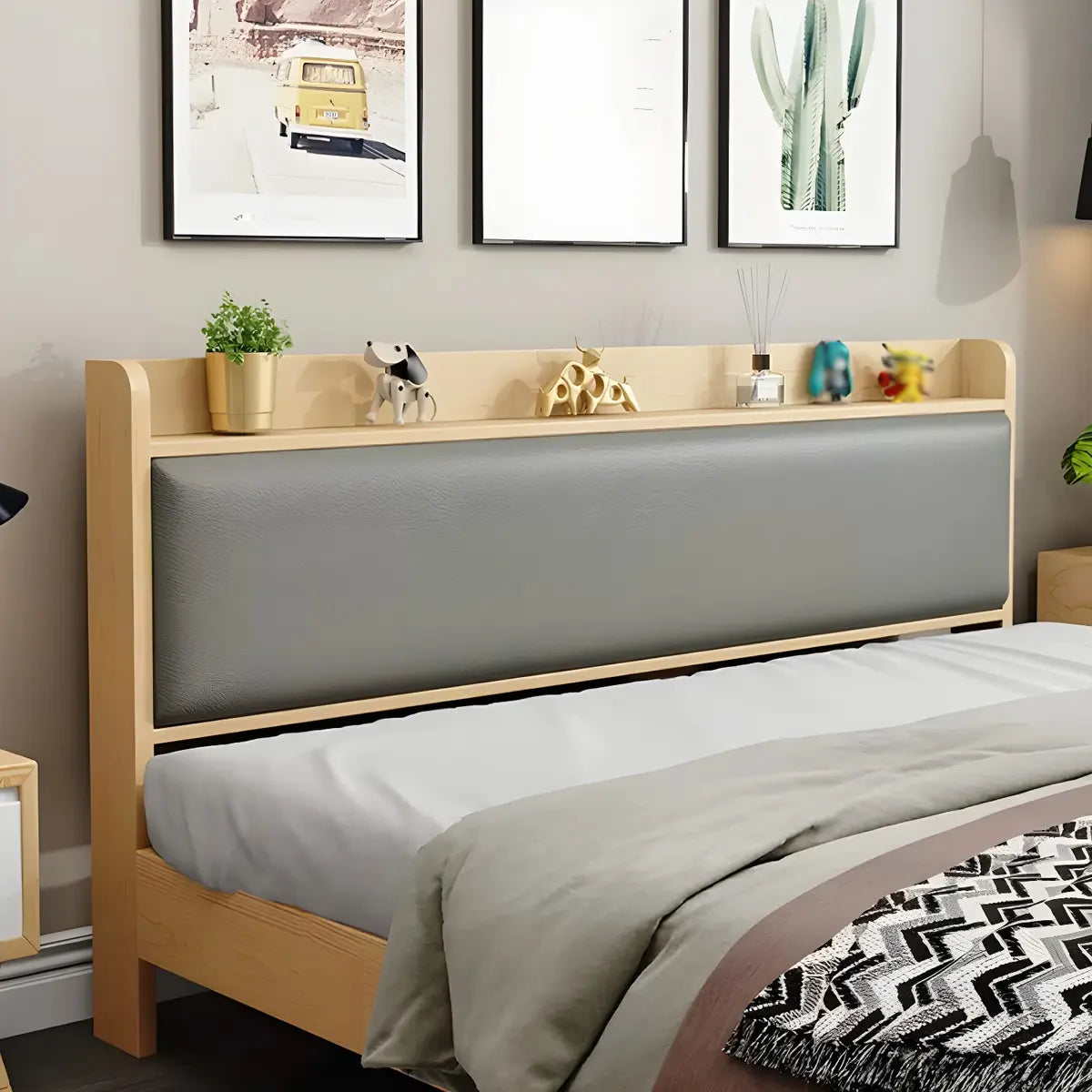 Light Gray Upholstered Wooden Frame Headboard with Legs Image - 1