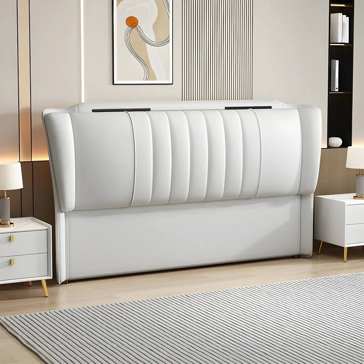 Light Gray Wooden Frame Upholstered Wingback Headboard Image - 17