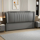 Light Gray Wooden Frame Upholstered Wingback Headboard Image - 2