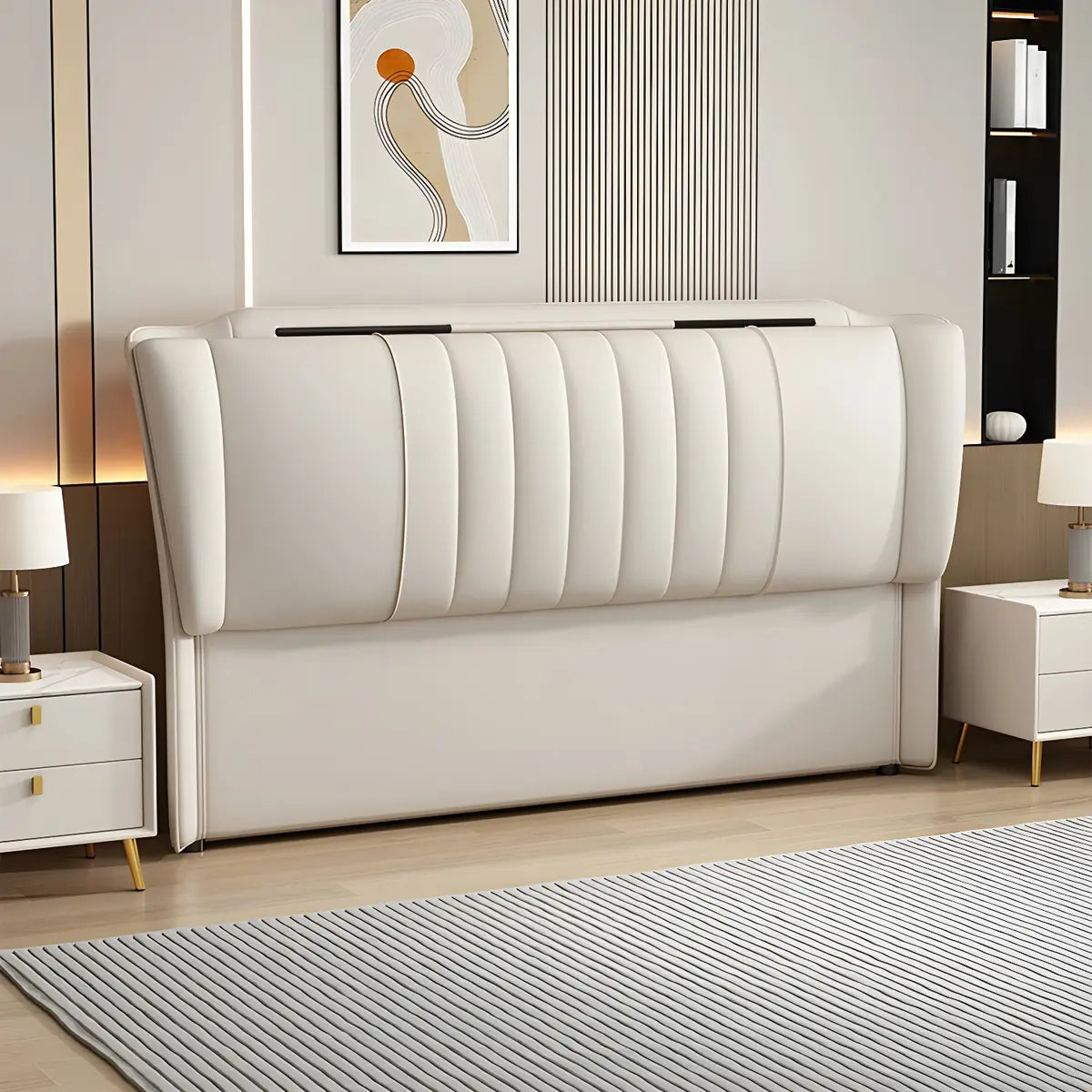 Light Gray Wooden Frame Upholstered Wingback Headboard Image - 8