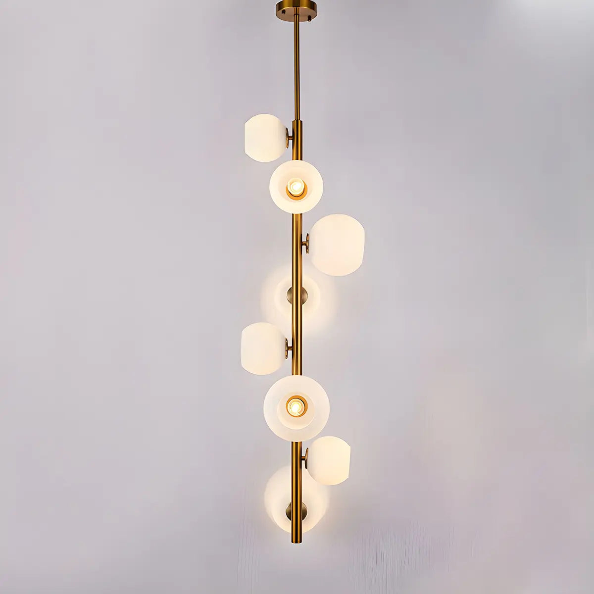 Line Brass Globe Glass 8-Light Downrod Foyer Chandelier Image - 3