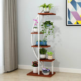 Living Room 4 Tiers Curved Wooden Storage Plant Stand Image - 3