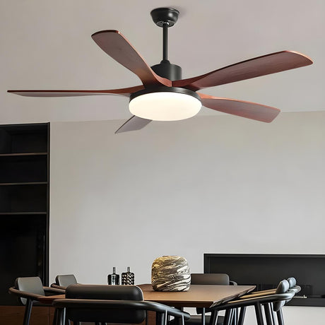 Living Room 5 Blade Wood Ceiling Fan with LED Light Image - 1