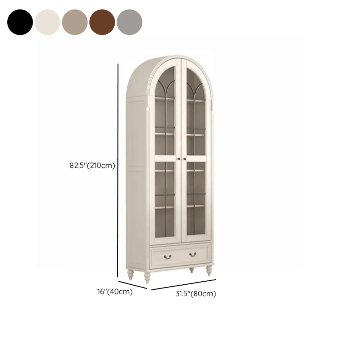 Living Room Arched Glass Storage Display Cabinet White 