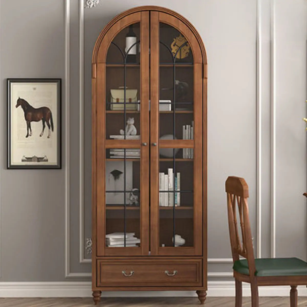 Living Room Arched Glass Storage Display Cabinet White Image - 7