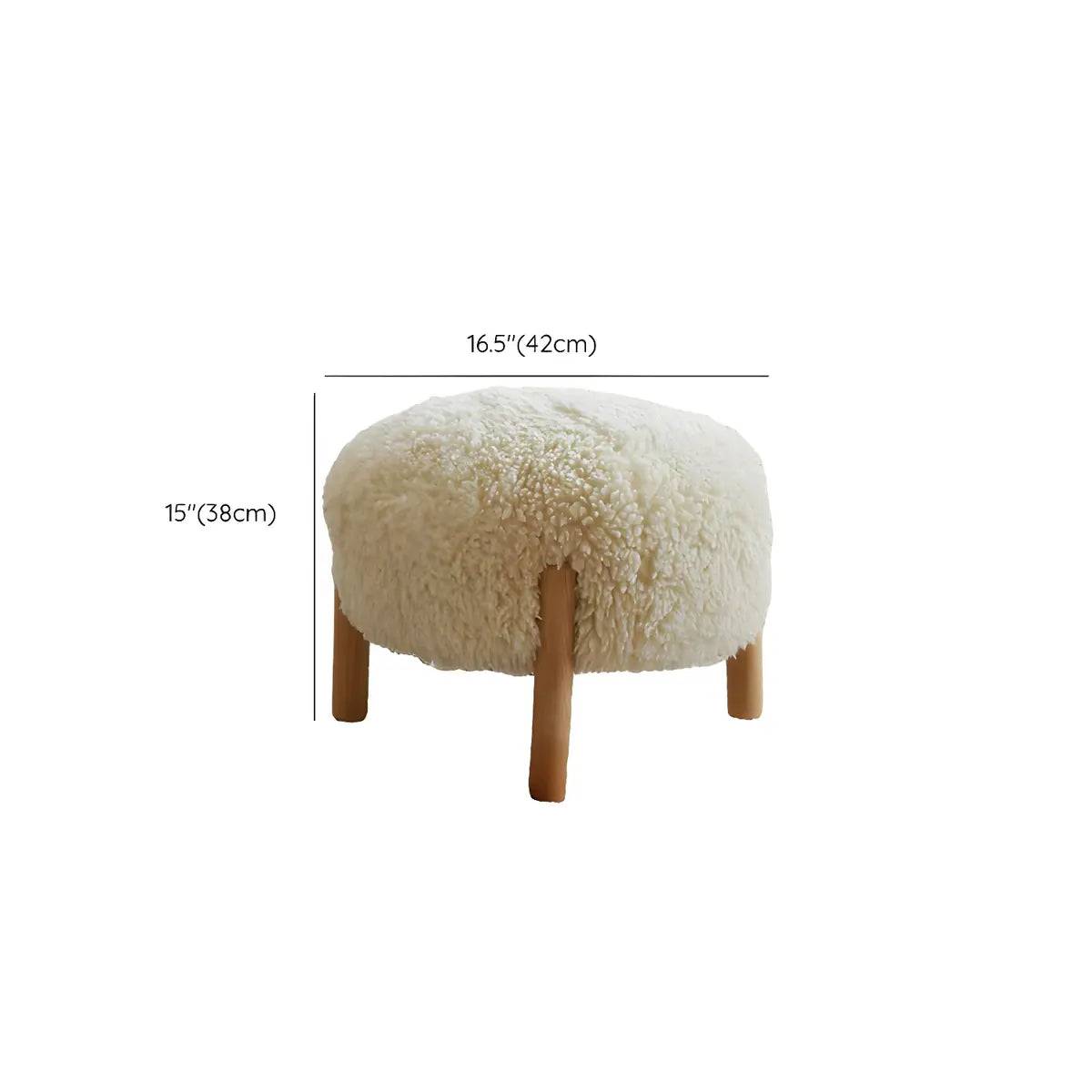 Living Room Beige Round Plush Wood Footstool Ottomans 