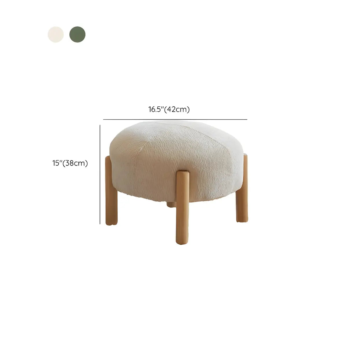 Living Room Beige Round Plush Wood Footstool Ottomans Image - 11