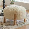 Living Room Beige Round Plush Wood Footstool Ottomans Image - 2