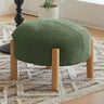 Living Room Beige Round Plush Wood Footstool Ottomans Image - 5