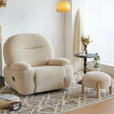 Living Room Beige Round Plush Wood Footstool Ottomans Image - 6