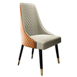 Living Room Beige Tufted Quilted Leather Dining Chair Image - 8