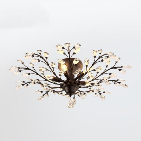 Living Room Black Crystal Branch Semi-Flush Mount Light Image - 2