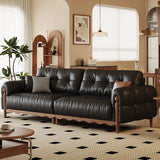 Living Room Black Leather Wood Frame Sofa with Pillow Image - 1