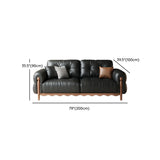 Living Room Black Leather Wood Frame Sofa with Pillow Image - 12