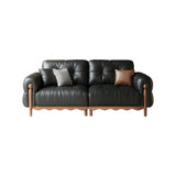 Living Room Black Leather Wood Frame Sofa with Pillow Image - 3