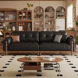 Living Room Black Leather Wood Frame Sofa with Pillow Image - 4