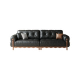 Living Room Black Leather Wood Frame Sofa with Pillow Image - 5