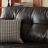 Living Room Black Leather Wood Frame Sofa with Pillow Image - 8