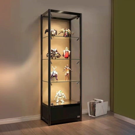 Living Room Black Metal Clear Glass Display Cabinet Image - 1