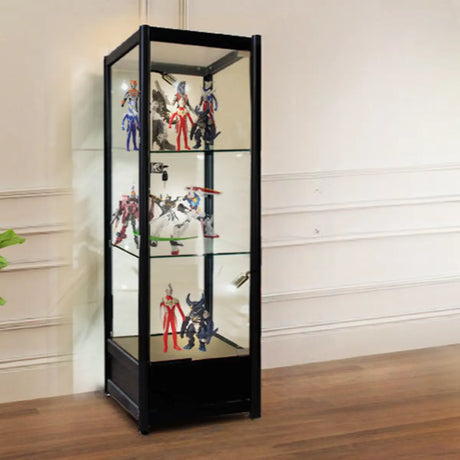 Living Room Black Metal Clear Glass Display Cabinet Image - 2