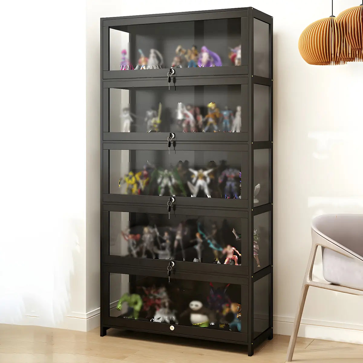 Living Room Black Modern Glass Figurine Display Cabinet Image - 3