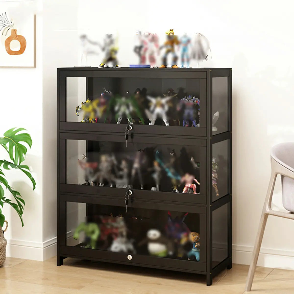 Living Room Black Modern Glass Figurine Display Cabinet Image - 6