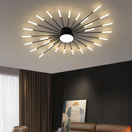 Living Room Black Starburst Semi-Flush Mount Light Image - 2