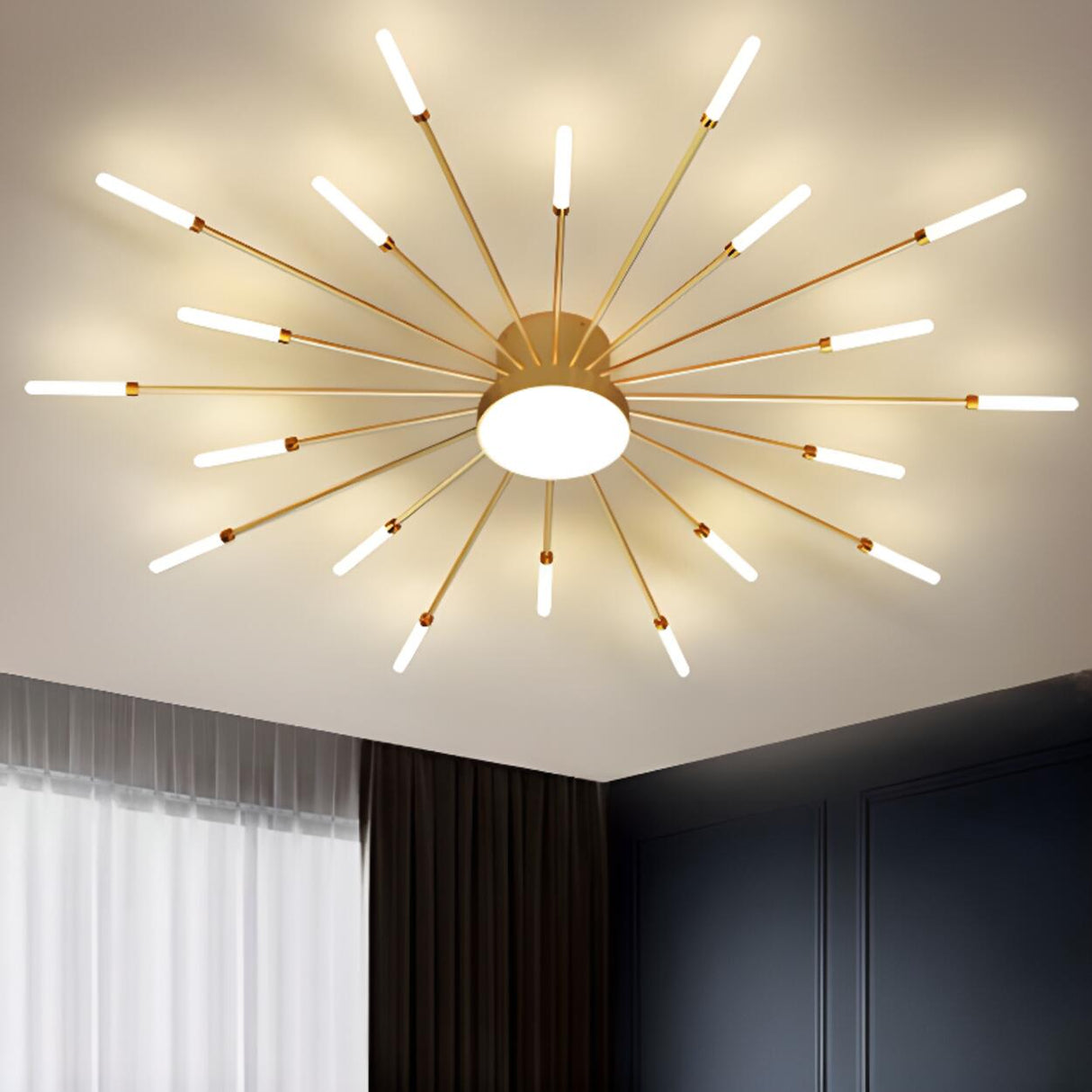 Living Room Black Starburst Semi-Flush Mount Light Image - 3