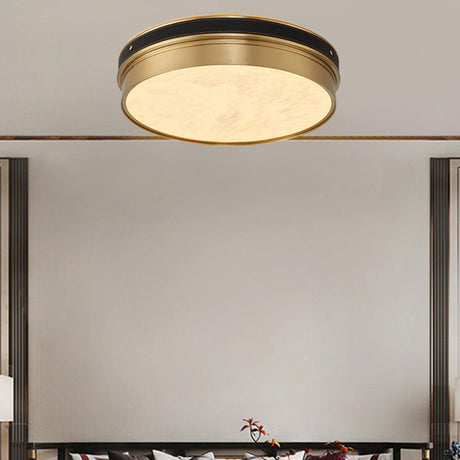 Living Room Brass Metal Cylinder Flush Mount Light Image - 1