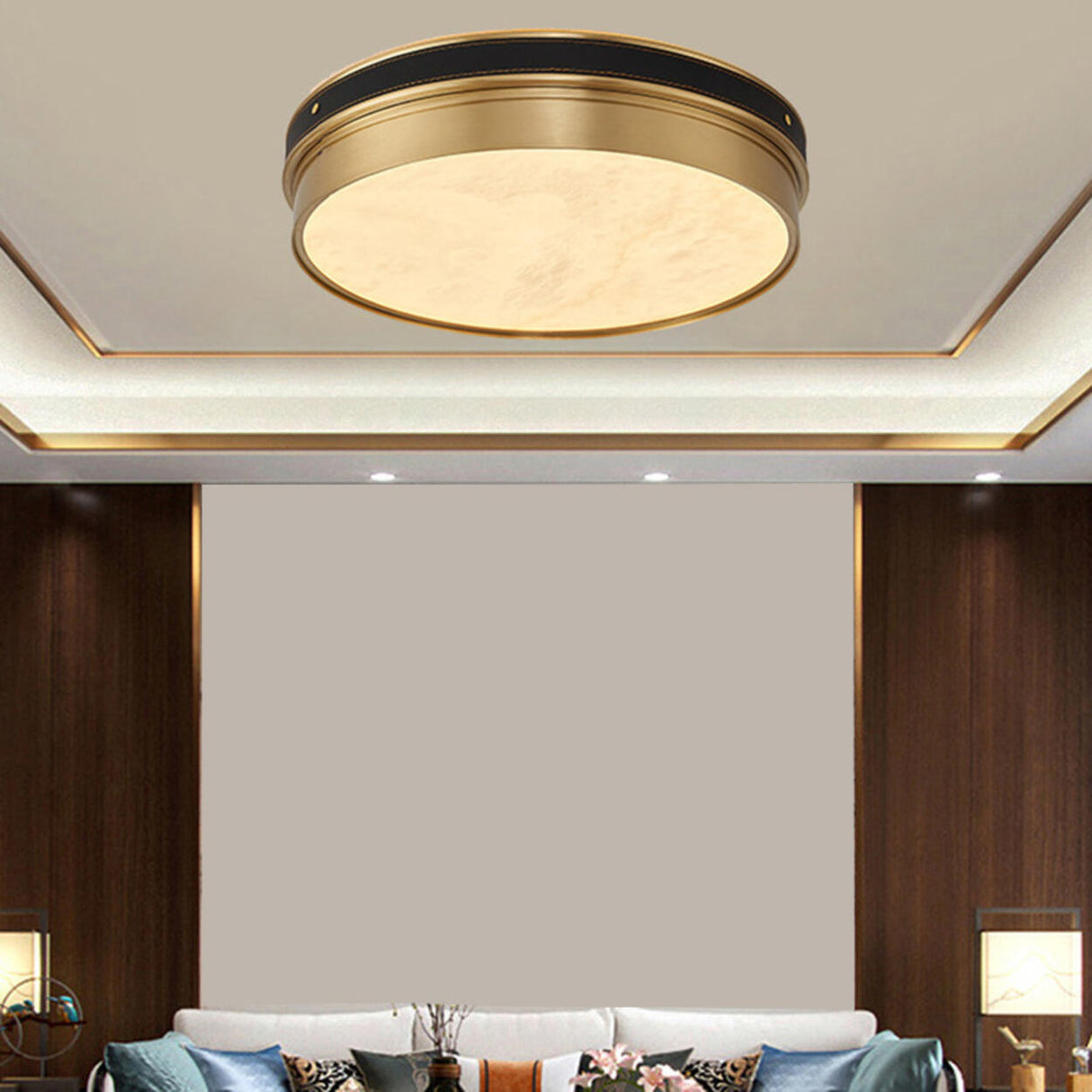 Living Room Brass Metal Cylinder Flush Mount Light Image - 2