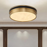 Living Room Brass Metal Cylinder Flush Mount Light Image - 3