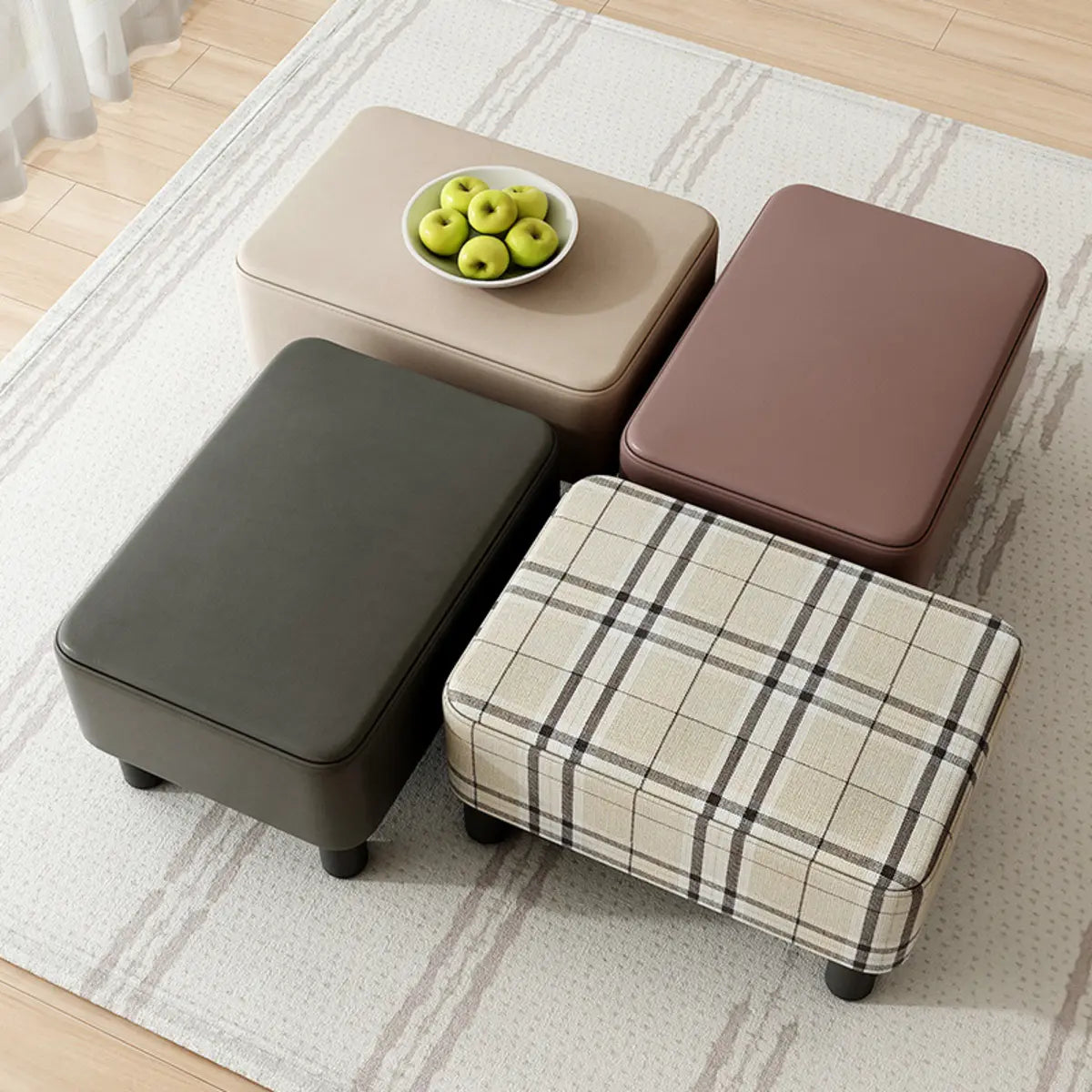 Living Room Brown Rectangle Sponge Medium Ottomans Image - 4