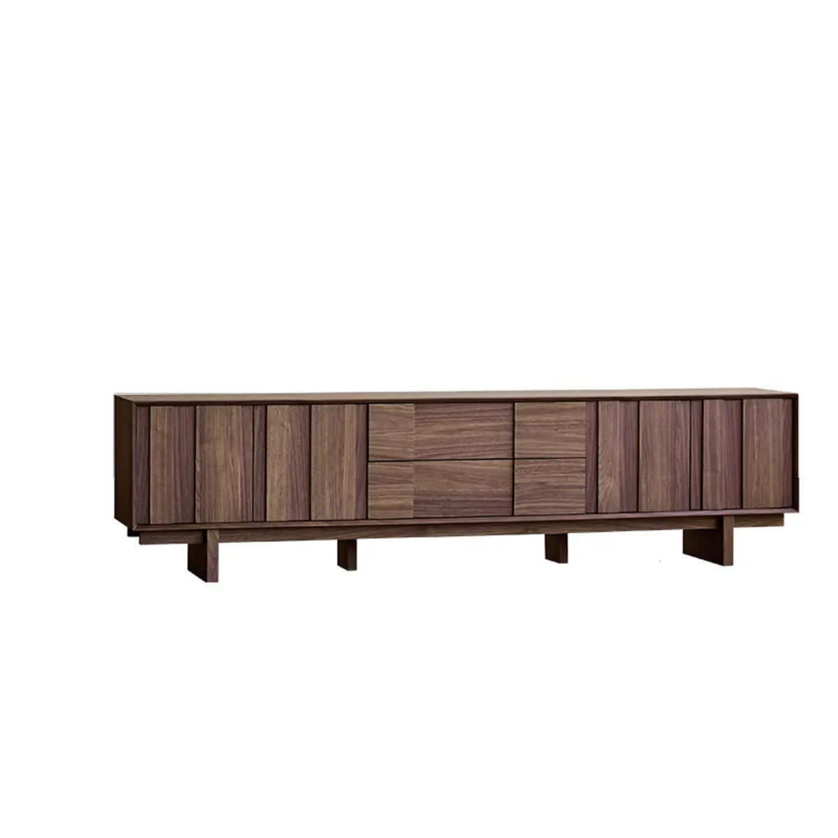 Living Room Brown Wood Drawers Rectangle TV Stand Image - 2