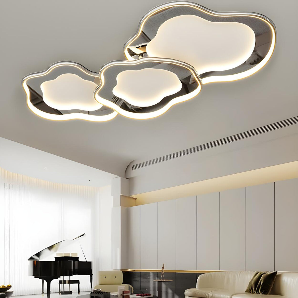 Living Room Chrome Cloud LED Flush Mount Light 3 Lights Image - 1